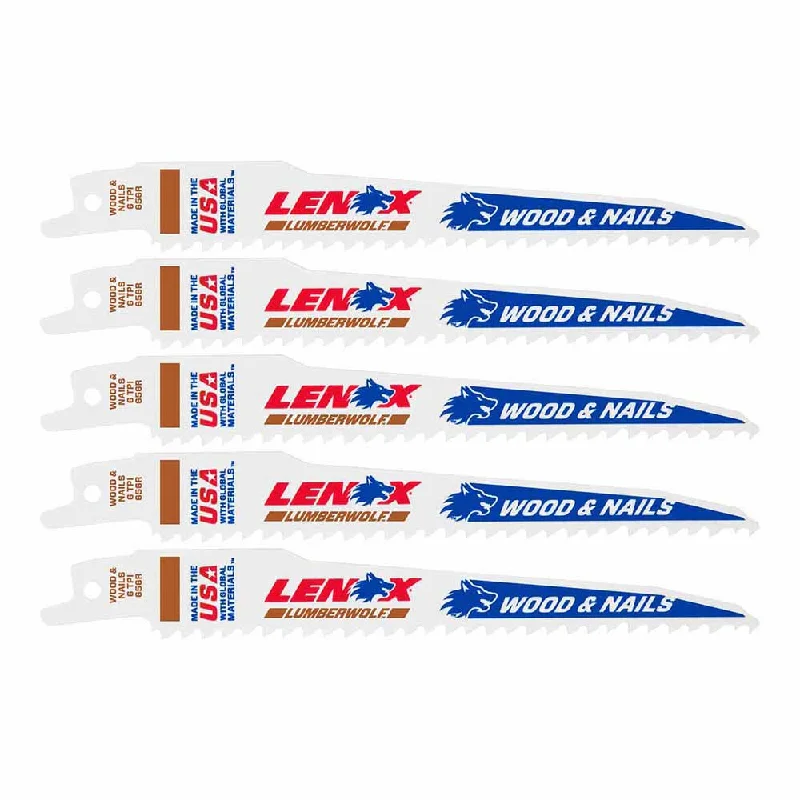 Bi-Metal Saw Blades for Long Lasting Durability-Lenox 20572656R 6" 6 TPI LUMBERWOLF Reciprocating Saw Blade 5PK