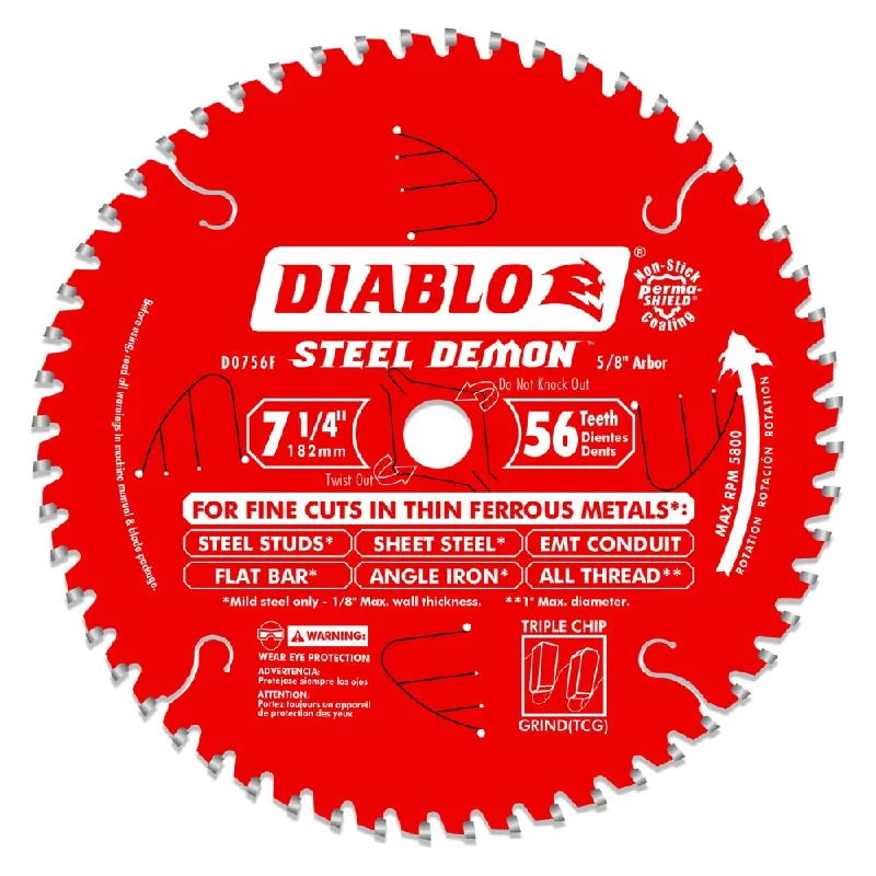 Hand Saw Blades for DIY and Home Improvement-Diablo D0756F 7-1/4" x 56T x 5/8 Steel Demon Ferrous Cutting Saw Blade