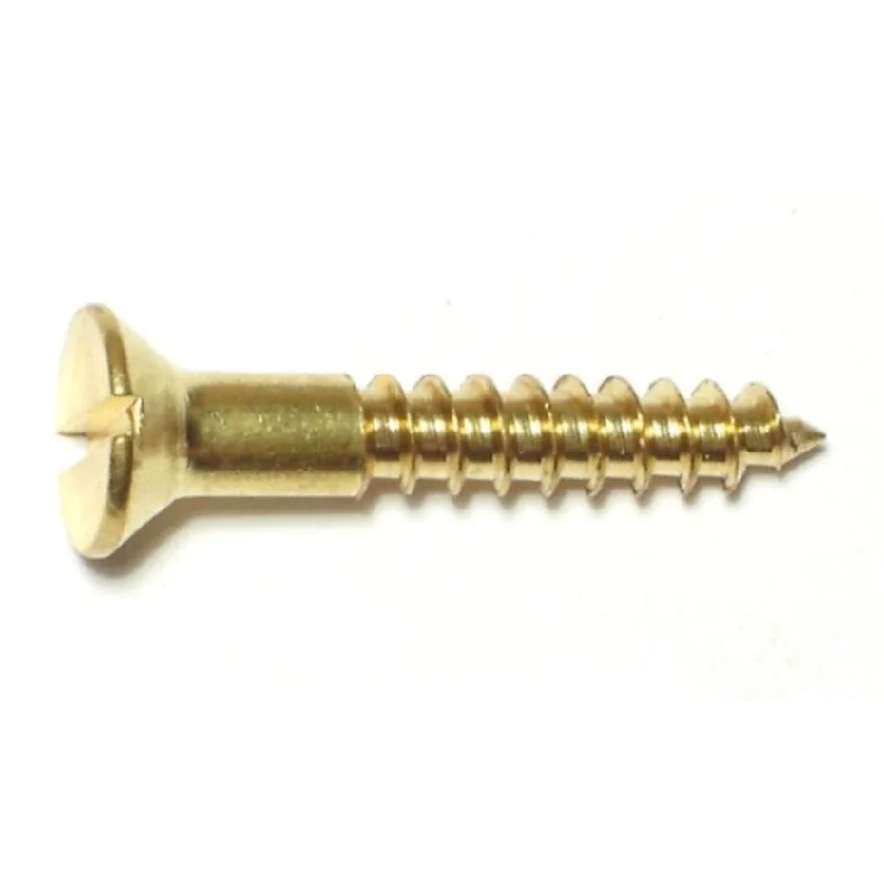 Screws for Furniture Repair and Assembly-#8 x 1-1/4" Brass Slotted Flat Head Wood Screws