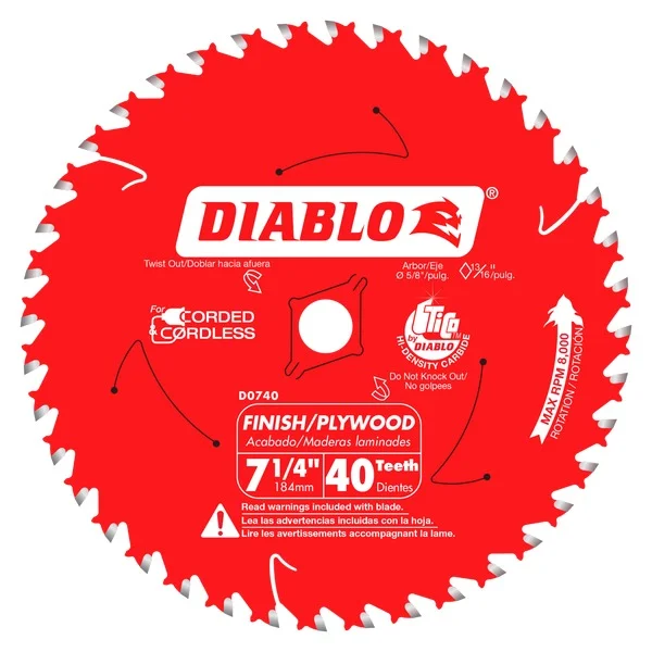 Carbide Tipped Saw Blades for Laminates and MDF-Diablo D0740A 7-1/4 in. x 40 Tooth Finish Saw Blade