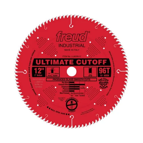 Continuous Rim Saw Blades for Smooth Cutting-Freud LU85R012 12 x 96 x 1 ATB Red Perma-Shield Saw Blade