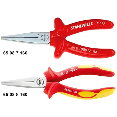 Versatile Pliers for All-Purpose Use-Stahlwille 65087160 6508 VDE Flat Nose Pliers, Long, 160mm, Dip-Coated