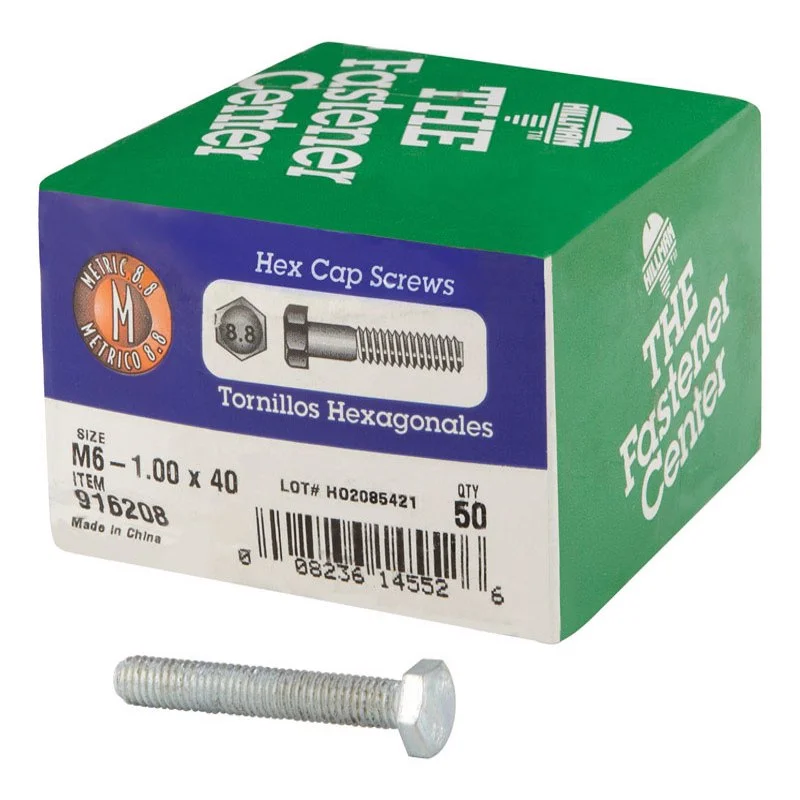 Screws for Electrical Panels and Switchboards-HILLMAN M6-1.00 mm D X 40 mm L Heat Treated Steel Hex Head Cap Screw 50 pk