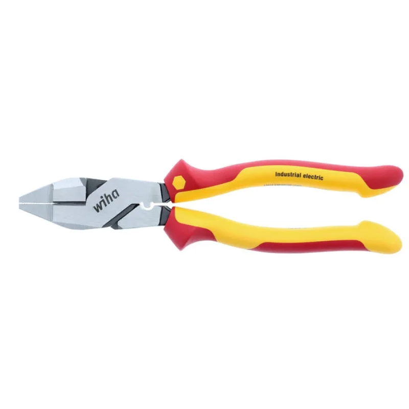 Bent Nose Pliers for Precision Work-Wiha Tools 32948 Insulated Industrial NE Style Lineman’s Pliers with Crimpers 9.5 Inch