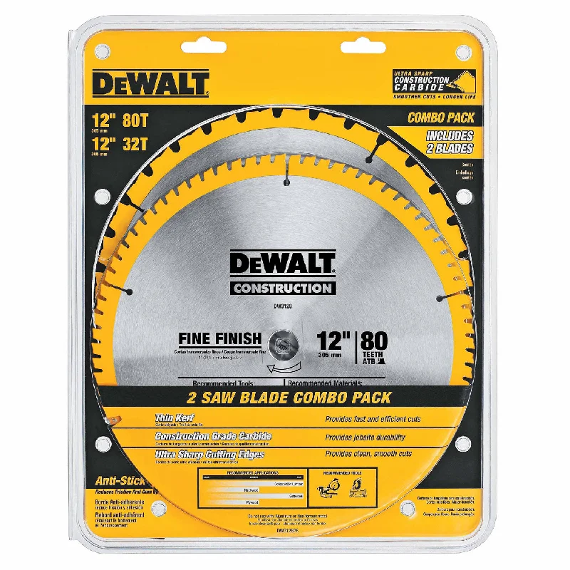 Saw Blades for Precision Cuts in MDF and Particle Board-DeWalt DW3128P5 12" Saw Blade Combo Pack 80T & 32T (DW3128 & DW3123)