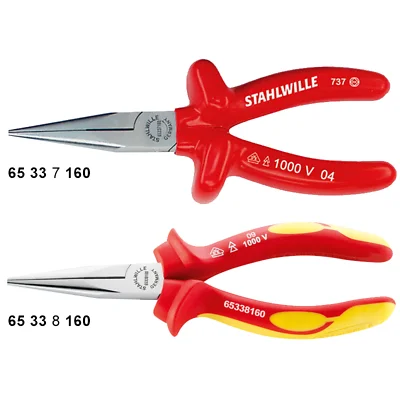 Sharp Cutting Pliers for Clean Edges-Stahlwille 65337160 6533 VDE Mechanics Snipe Nose Pliers, 160mm, Dip-Coated