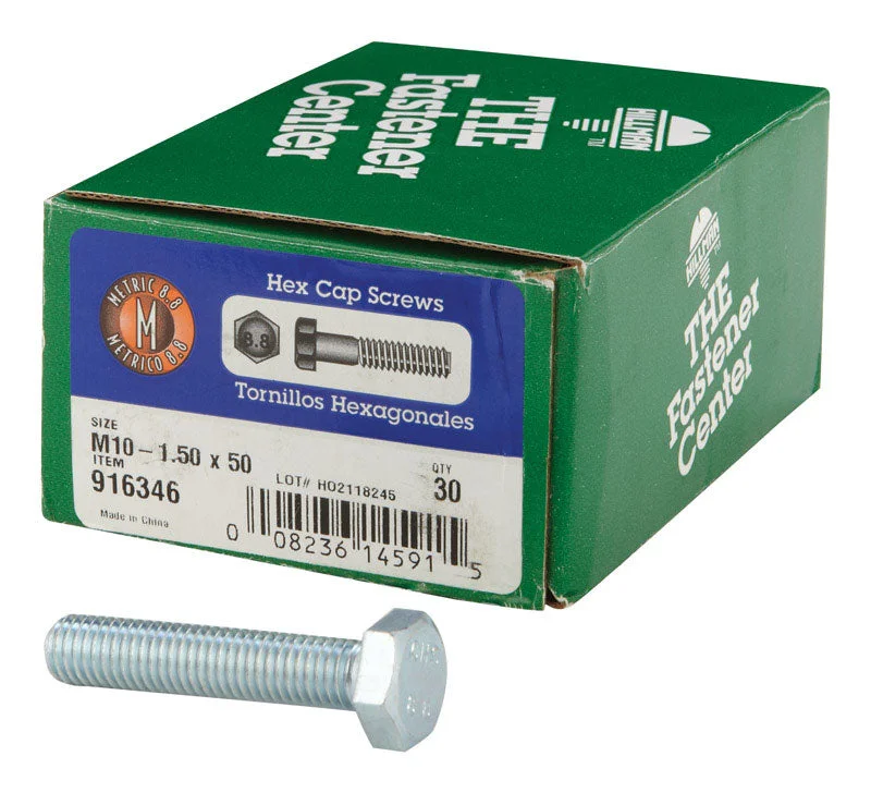 Screws for Industrial Equipment Assembly-HILLMAN M10-1.50 mm D X 50 mm L Heat Treated Steel Hex Head Cap Screw 30 pk