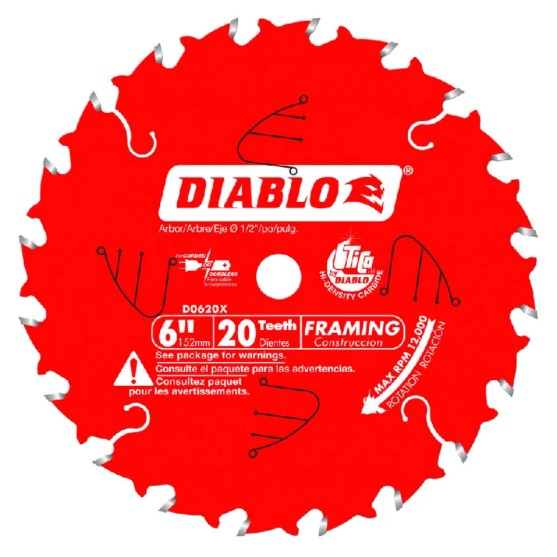 Portable Saw Blades for Handheld Tools-Diablo D0620X 6" x 20 Tooth Framing Saw Blade for Port-Cable Saw Boss