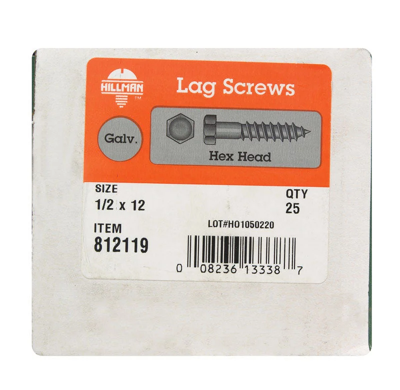 Screws with Washers for Extra Stability-HILLMAN 1/2 in. X 12 in. L Hex Hot Dipped Galvanized Steel Lag Screw 25 pk