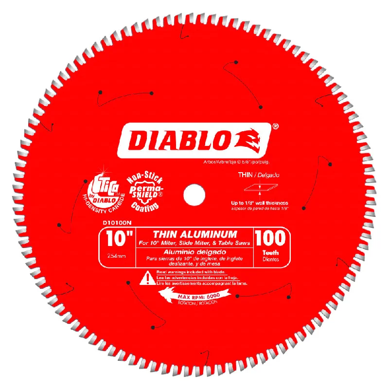 Spiral Saw Blades for Smooth Wood Cutting-Diablo D10100N 10" x 100 Tooth Thin Aluminum Cutting Saw Blade