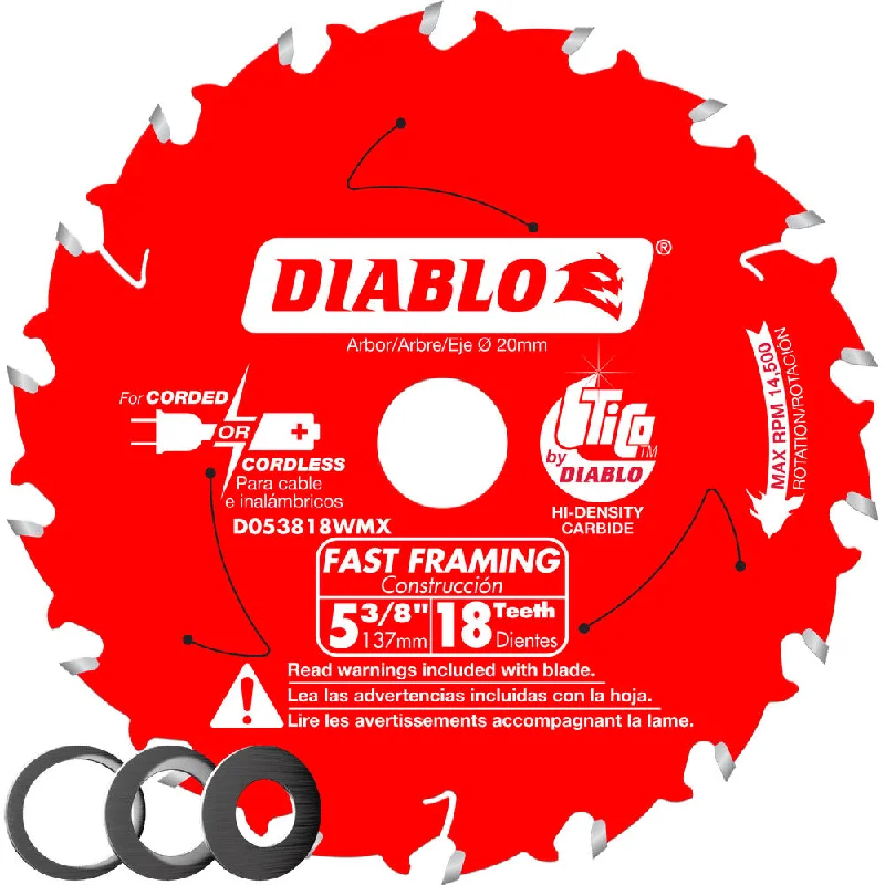 Diamond Grit Saw Blades for Tile Cutting-Diablo D053818WMX 5-3/8" x 18 Tooth Fast Framing Saw Blade