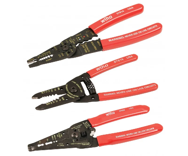 High-Quality Wire Cutters for Clean Cuts-Wiha Tools 57830 3 Piece Classic Grip Wire Strippers and Pliers Set