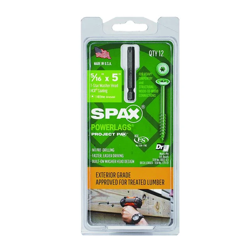 Screws for Framing and Carpentry Work-Spax Powerlags 5 in. L Washer Head Structural Screws 12 pk (Pack of 5)