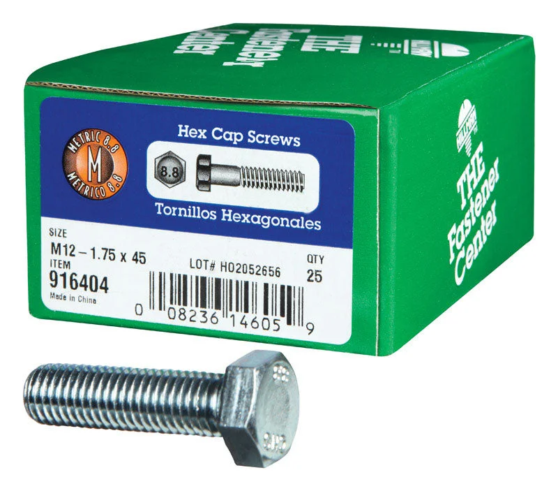 Screws with Recessed Head for Better Control-HILLMAN M12-1.75 mm D X 45 mm L Heat Treated Steel Hex Head Cap Screw 25 pk