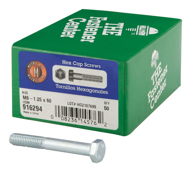 Screws for Automotive Repair and Maintenance-HILLMAN M8-1.25 mm D X 60 mm L Heat Treated Steel Hex Head Cap Screw 50 pk