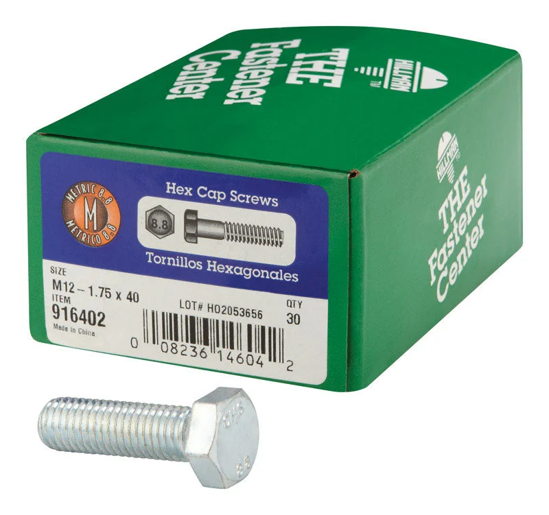 Small Screws for Precision Engineering-HILLMAN M12-1.75 mm D X 40 mm L Heat Treated Steel Hex Head Cap Screw 30 pk